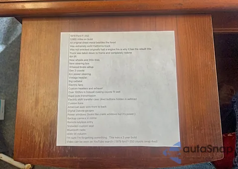 1979 Ford F250 из США, поврежденный, VIN F26HREE1732